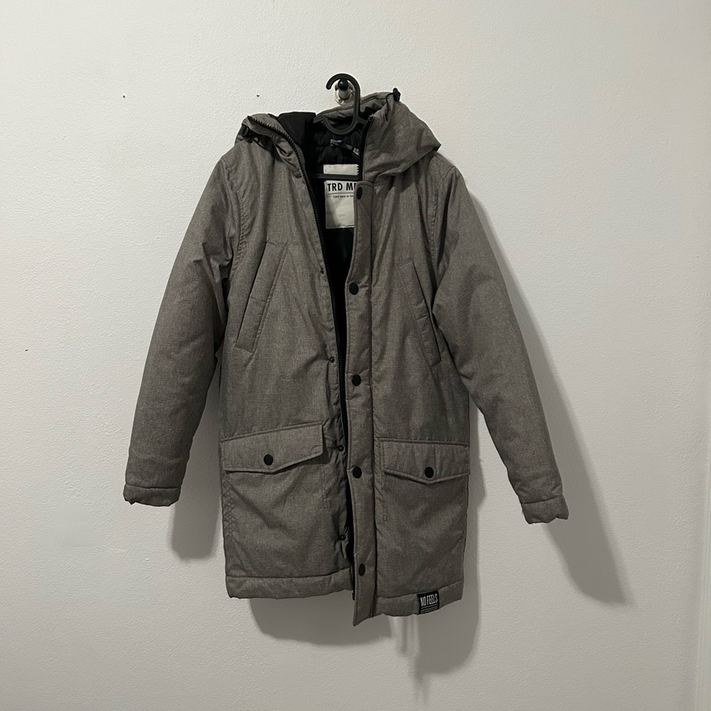 H&M Puffer Jacket Long Gray Hooded